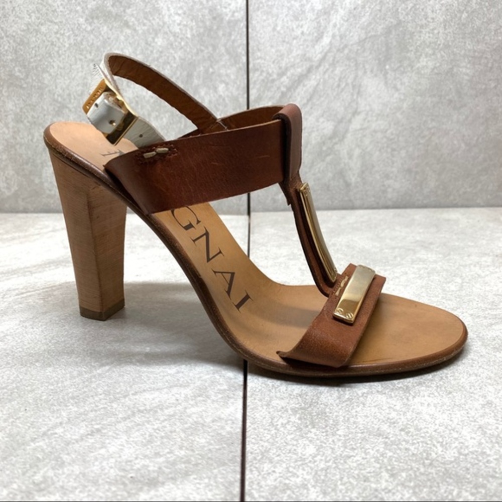 Mugnai cognac brown ankle strap sandals 36.5